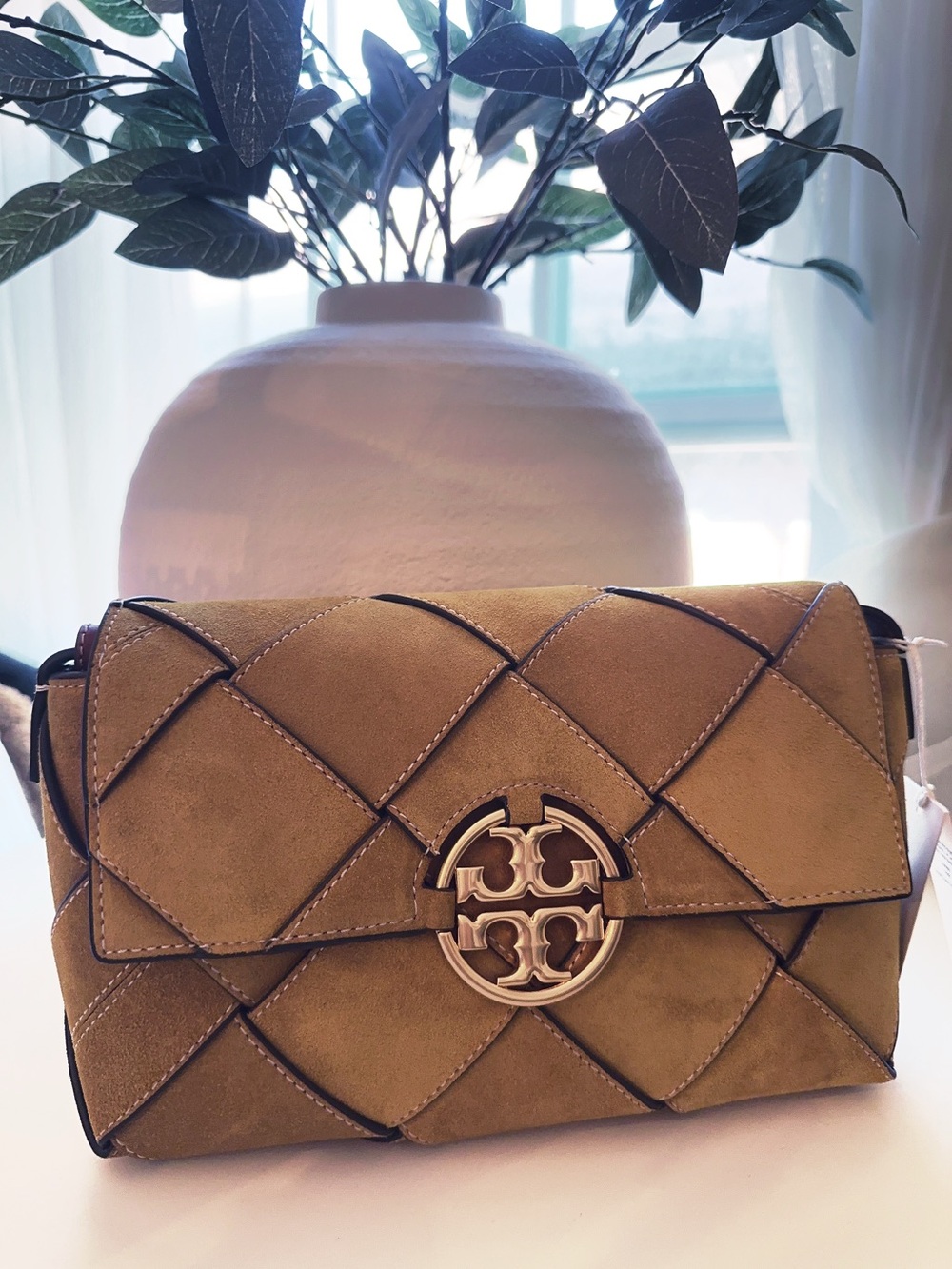 Tory Burch Quilted Suede Crossbody Bag in Deep Sunflower